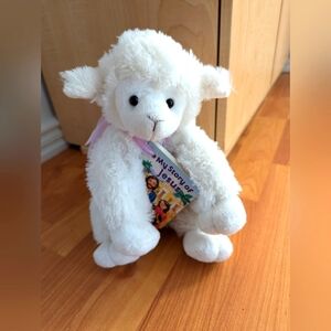 COPY - READ. Plush lamb with My story of Jesus book attached. 11 inches approxi…